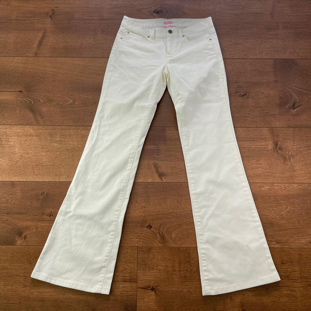 Lilly Pulitzer Main Line Fit Pants White Cream Flare Leg Stretch Size 4 30x32